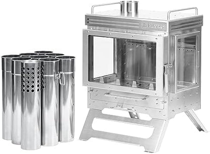 Stainless Steel Wood Stove for Camping with Glass Windows